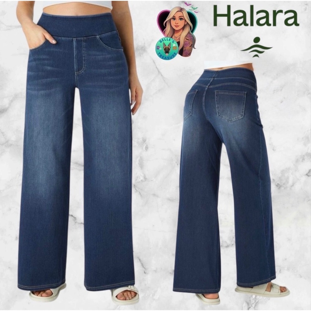 HALARA Women's Large Flex High Waisted Pockets Baggy Wide‎ Leg
Jeans Frost Blue